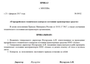 Приказ о путевых листах в организации образец