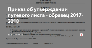 Приказ о путевых листах в организации образец