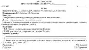 Протокол встречи официального лица пример