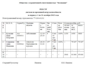 Реестры листков нетрудоспособности