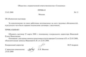 Приказ о наказании военнослужащего за нарушение увс