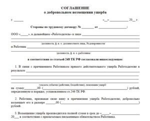 Дополнительное соглашение о возмещении убытков