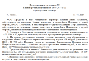 Допсоглашение о прекращении договора комиссии