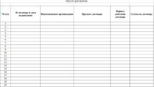 Бланк реестра договоров скачать