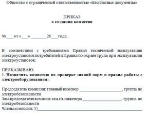Приказ о создании комиссии по выявлению причин неисправности технических средств